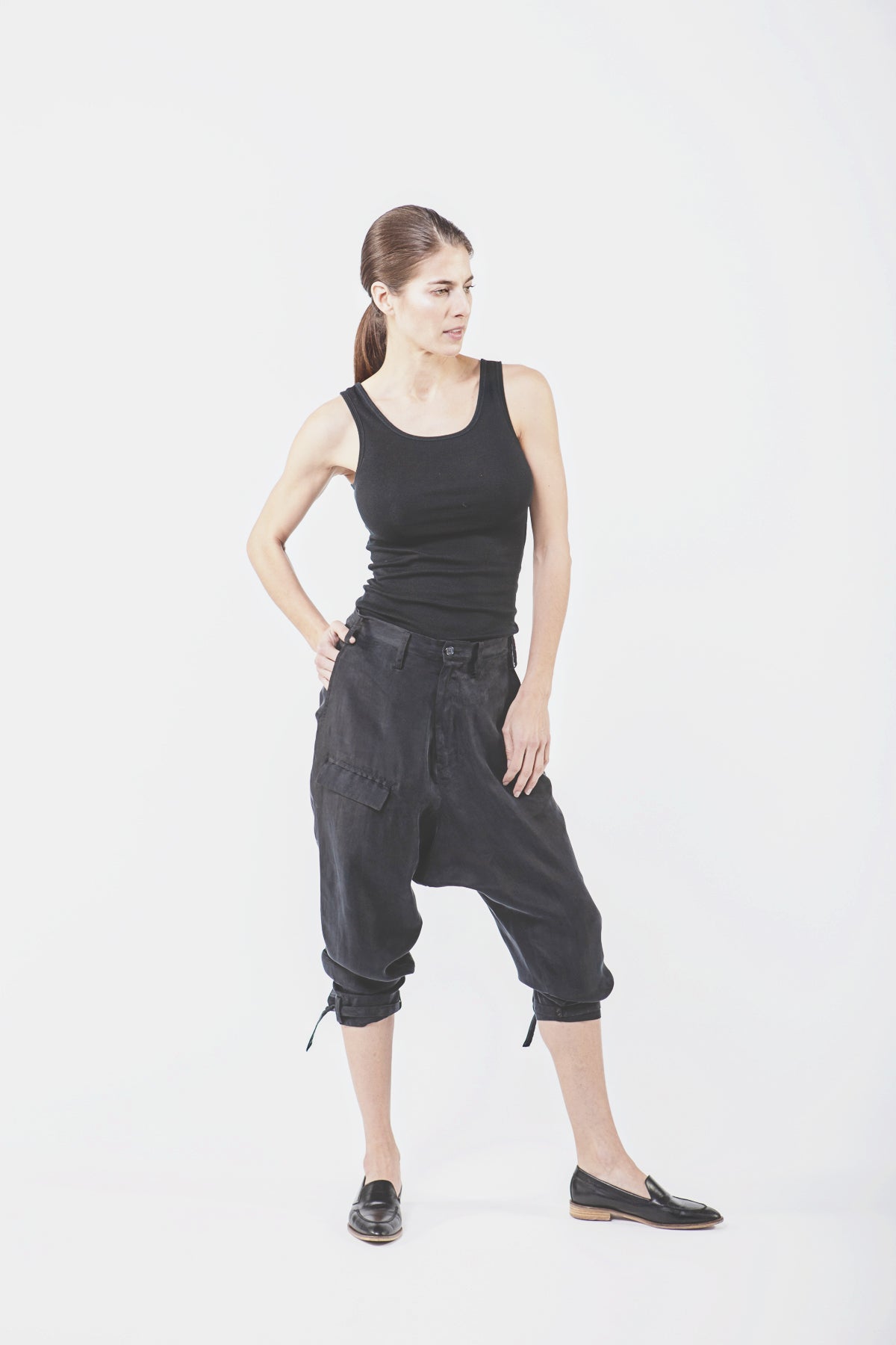 Wolf + Candor - Drop crotch pants in black
